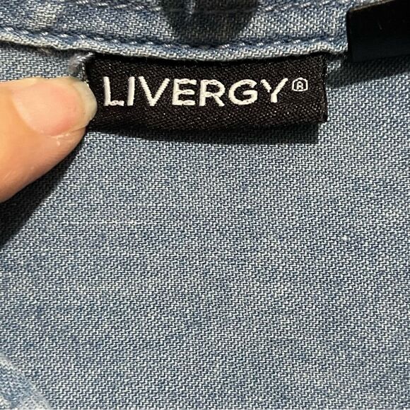 Livergy Men’s Denim Shirt w/ Pearl Snaps Ombré Coloring 100% Cotton Size XL - Picture 3 of 9